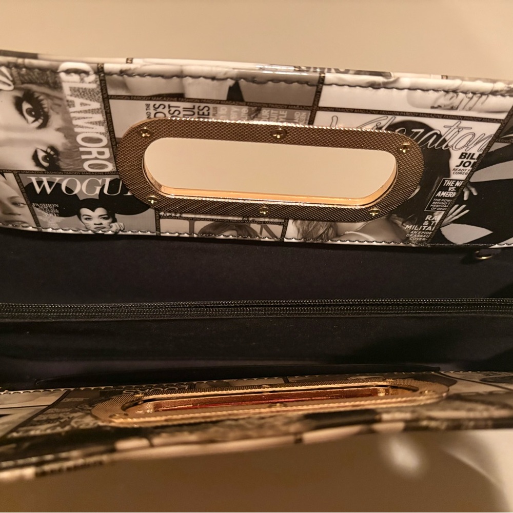 Chic Magazine Print Black and White Clutch - Picture 3 of 3